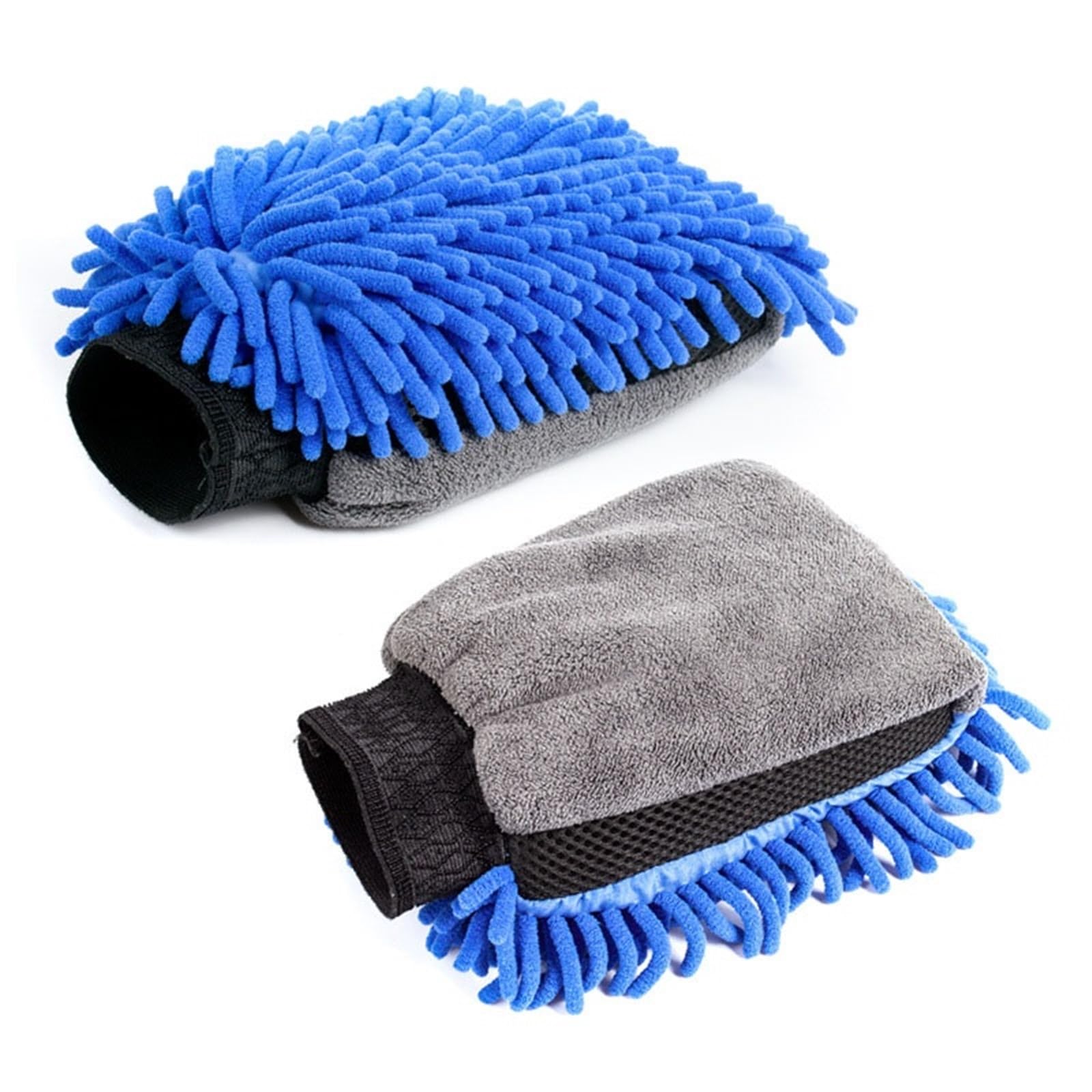 WWYYZAYC 2pcs Car Wash Mitt Microfiber Chenille Waterproof Wash Glove Washing Brushes(Blue)