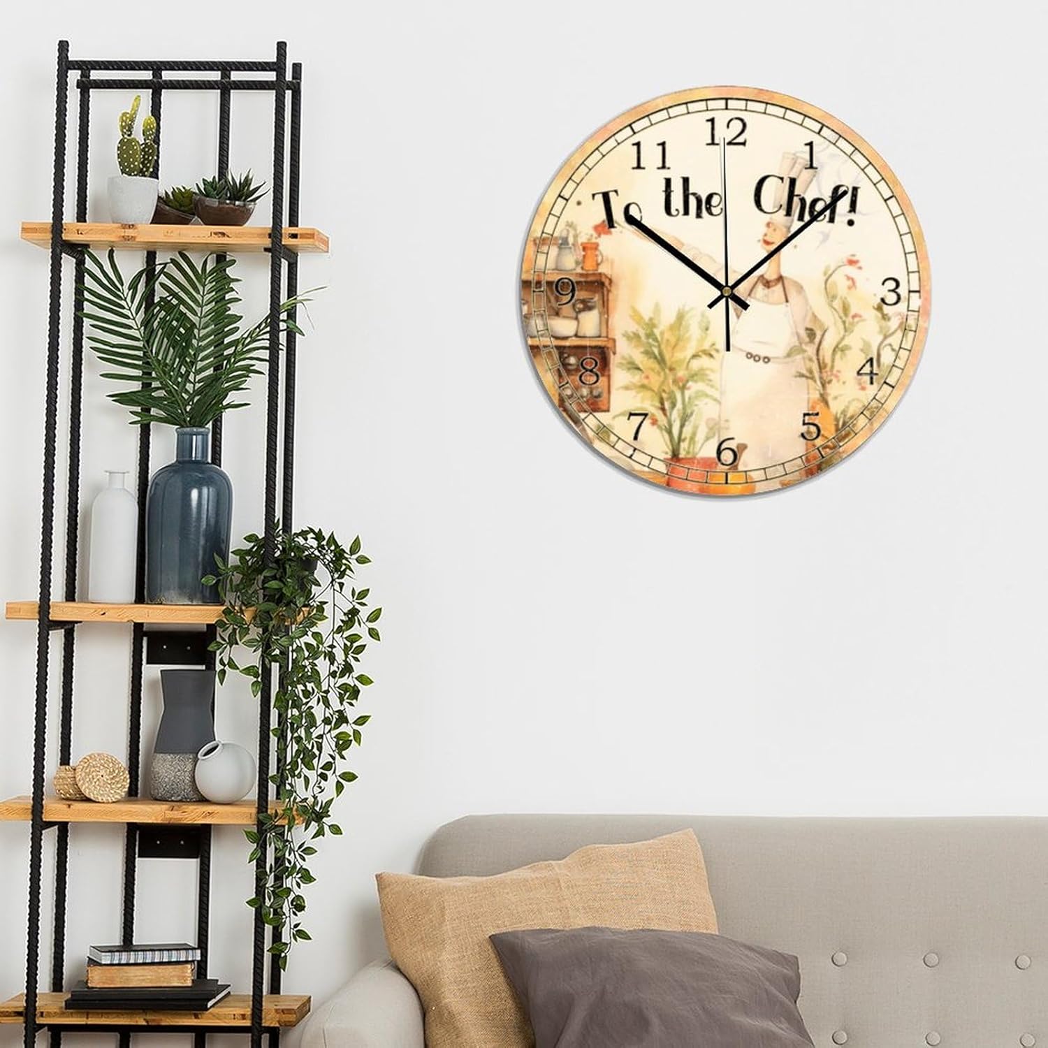 Kitchen to The Chef Farmhouse Wood Wall Clock 15 Inch Battery Operated Silent Non Ticking Wooden Clock for Kitchen, Living Room, Bedroom, Office,School