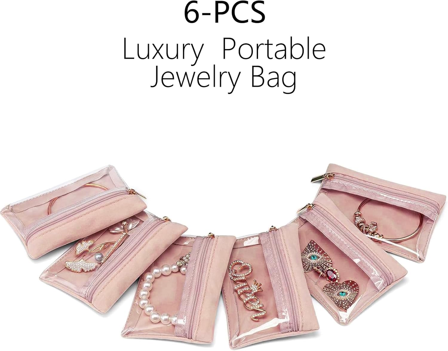 Small Travel Jewelry Pouches, 6PCS Clear Jewelry Organizer Bags with Soft Velvet and Zipper, Pocket Storage Bag Case Purse Organizer for Women Girl Gift - Image 2