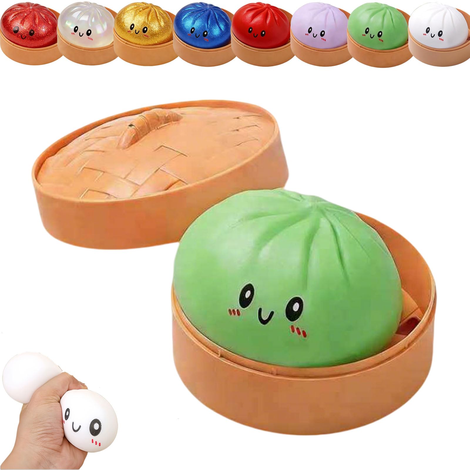 Dumpling Squishy, Squishy Dumpling Toy, Glitter Dumplings Squishiest Toy with Steamer Box, Stress & Anxiety Relief Toys for Kids & Adults Non-Edible (White) — view 29