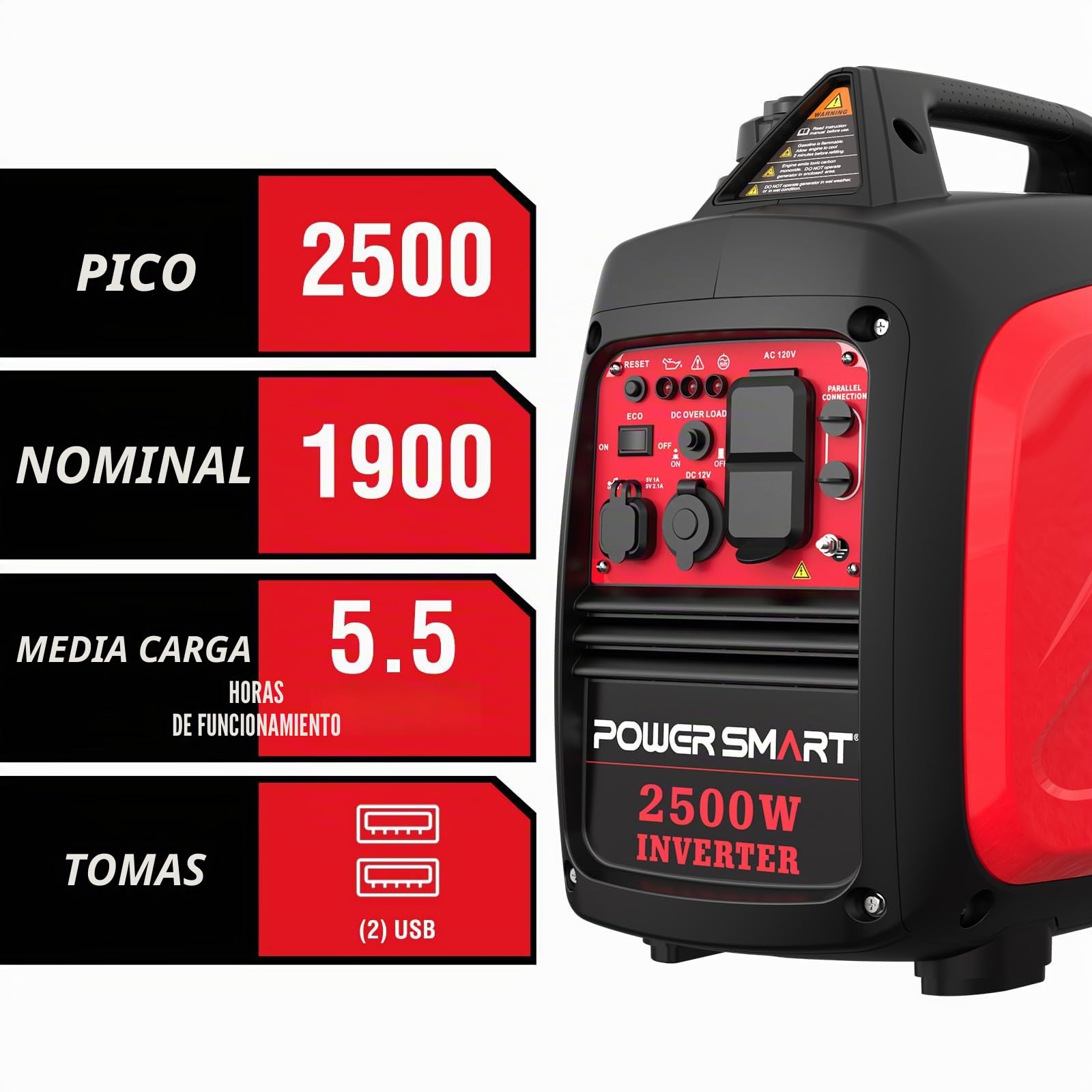 PowerSmart Generador portátil de 2500 W alimentado por gas, generador inversor súper silencioso para acampar al aire libre, RV, cumple con CARB