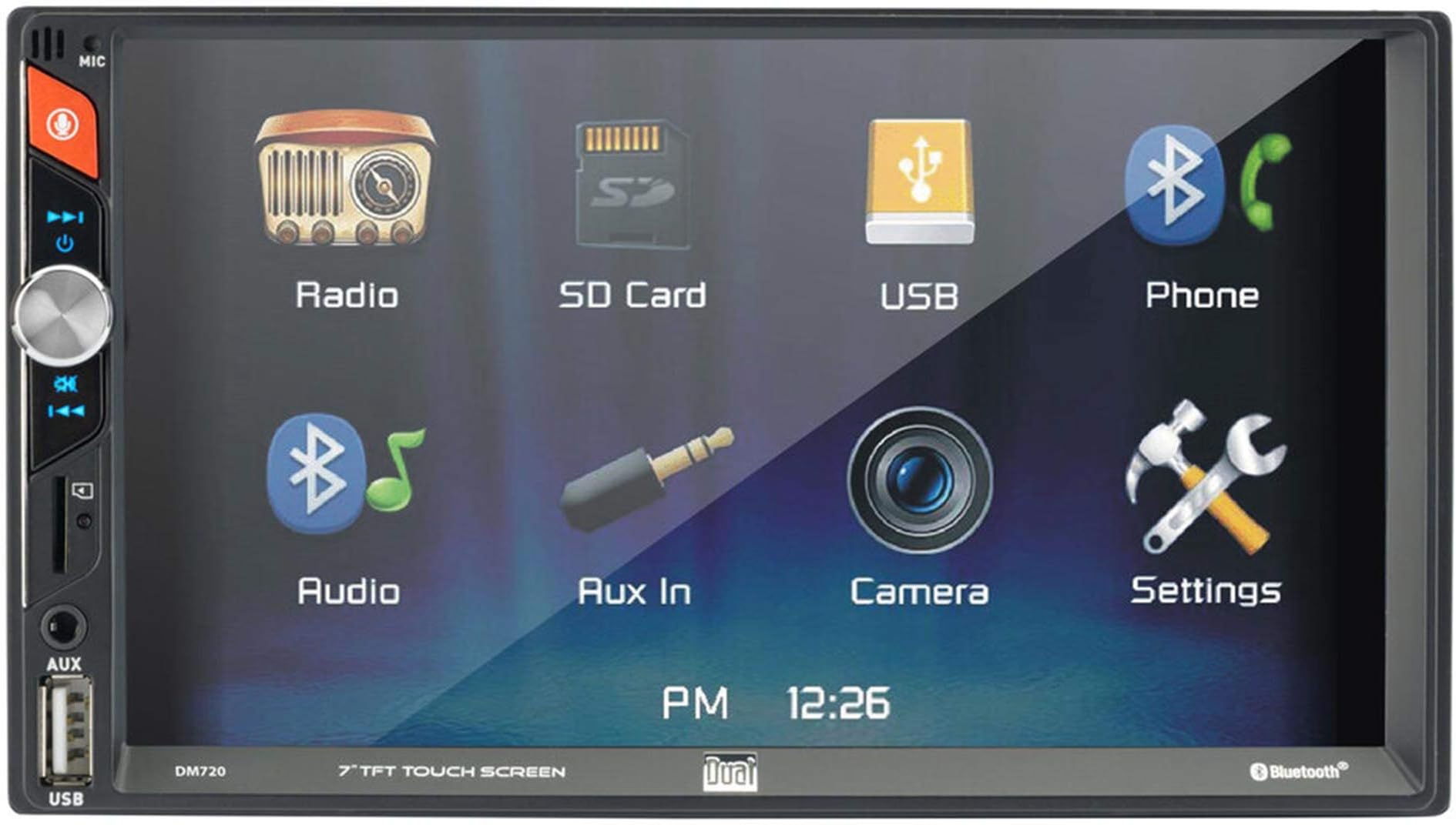 DualLCD Mechless Double Din BT USB SD Backup Cam Input- 7in