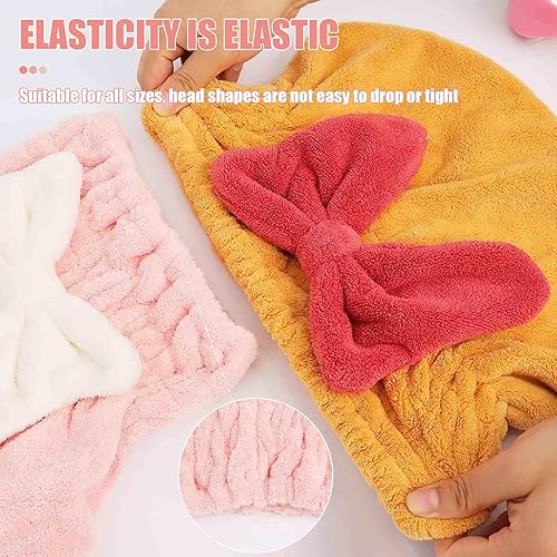 Miniatura 4 de POKTEK Sombrero de cabello seco, toalla súper absorbente para cabello mojado, envoltura de cabeza de secado rápido con gorro de ducha de nudo de
