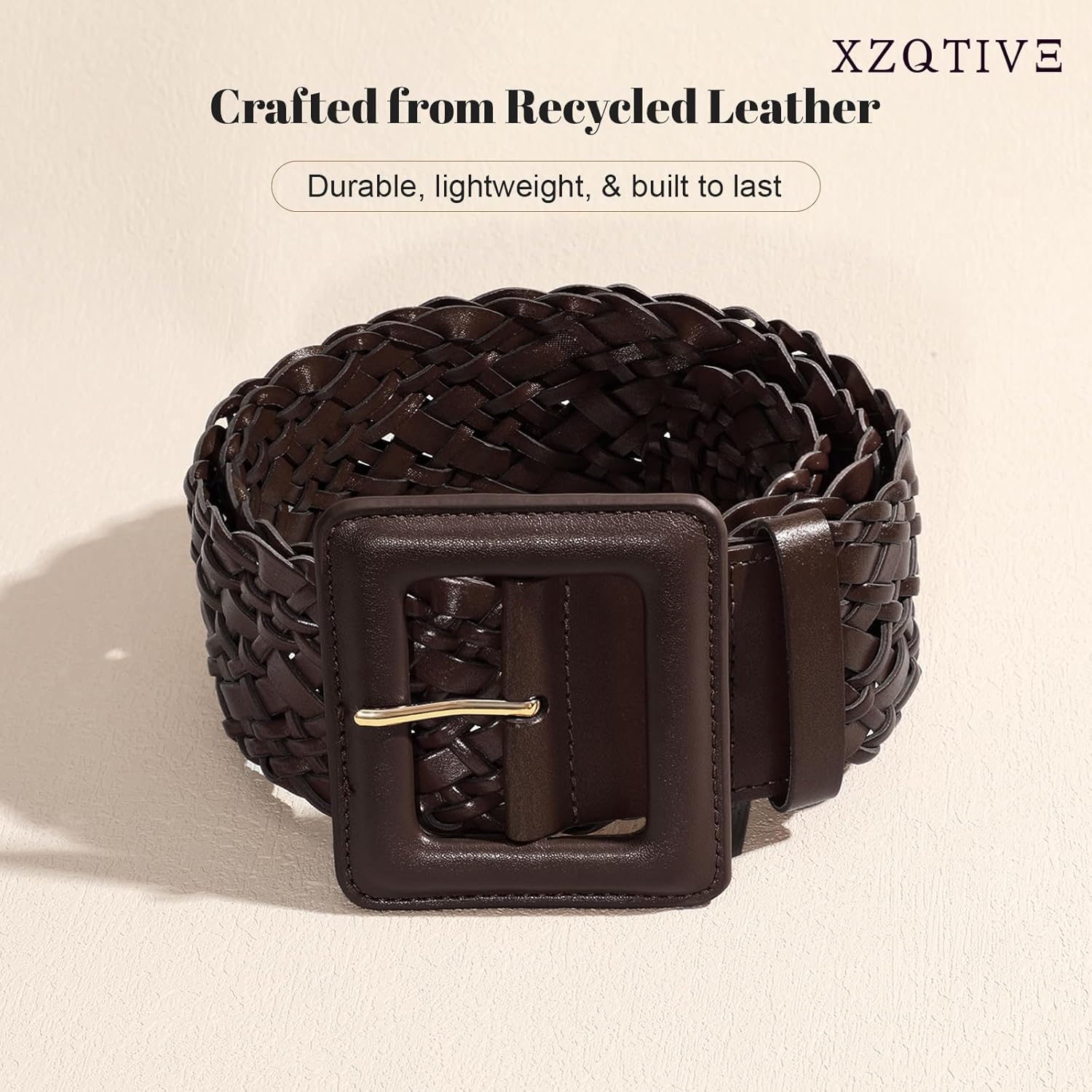 XZQTIVE Women Wide Belt for Dresses Fashion Thick Braided Leather Belts with Square Buckle, Woven Waistband for Ladies - Image 6
