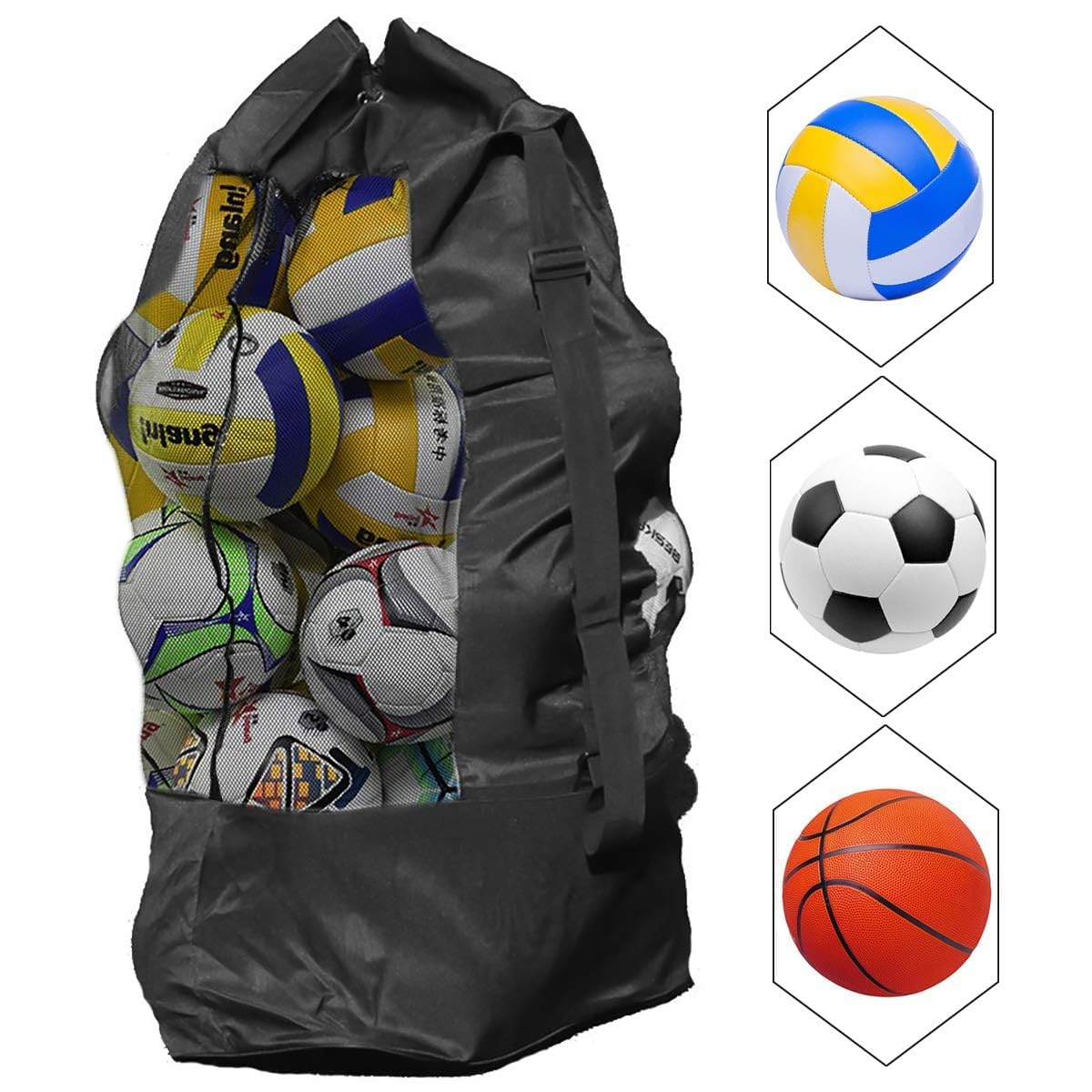 Grand Sac Filet Pour Ballons De Sport – 49x110cm, 15-20 Ballons, Cordon De Serrage, Bandoulière, Imperméable