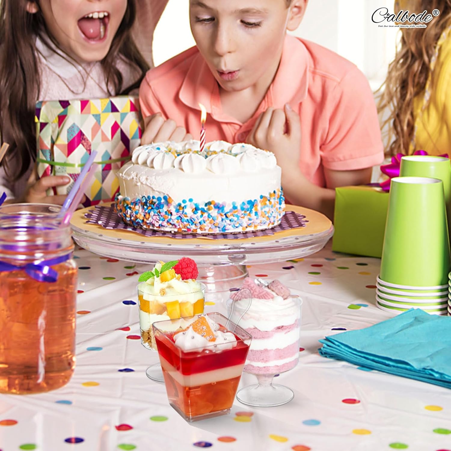 150 Dessert Cups with Spoons Sets, 5oz Mini Clear Plastic Disposable Parfait Cups, Small Serving Bowl for ice cream, Square Dessert Shot Glasses Round Goblets for Wedding Party (300pcs)