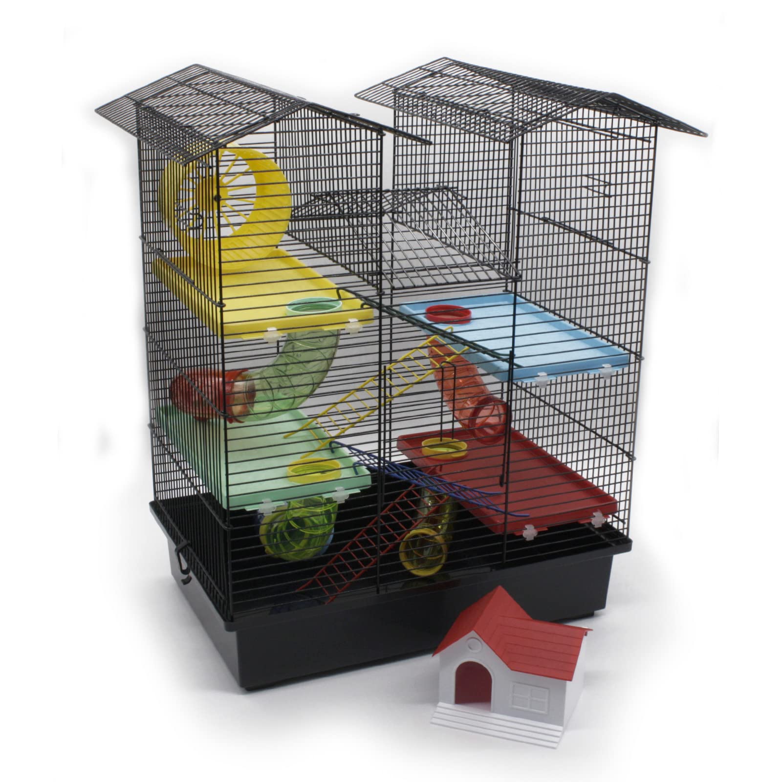 ZooPaul Nagerkäfig Hamsterkäfig XXL mit Zubehör Maus Hamster Käfig Tunnel Haus (Schwarz Bunt)
