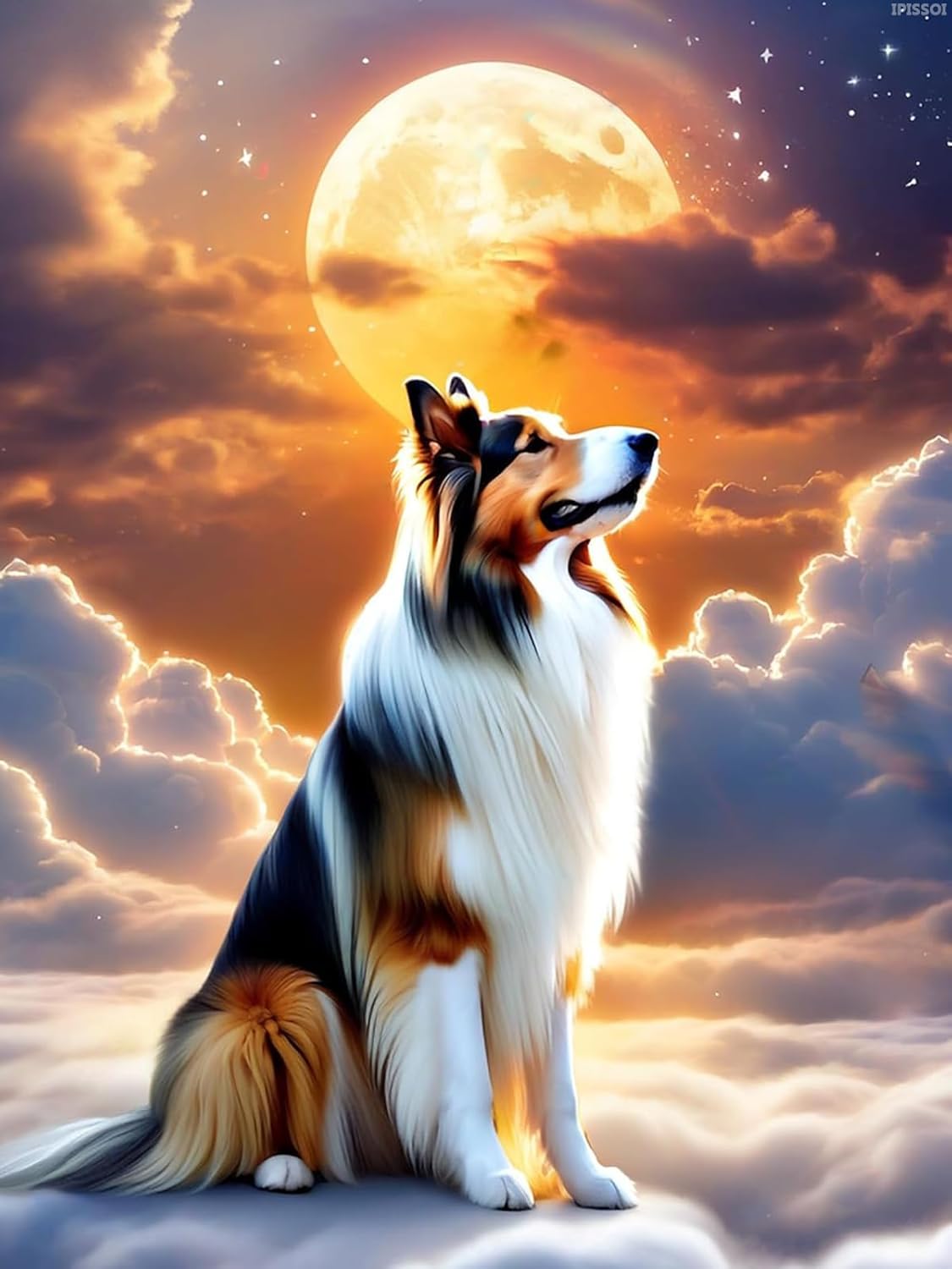 IPISSOI Dog Diamond Painting Kits for Adults, Diamond Rough Collie Gem Paintings for Beginners, DIY Colorful Pets Round Diamond Painting Kits Craft for Home Wall Decor Gifts 12x16in