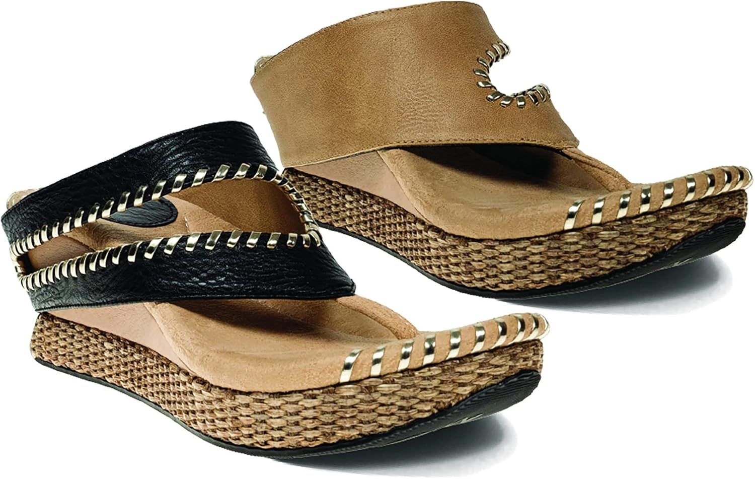 Modzori Tita Women's Mid Wedge Reversible Sandal Black/Beige 7