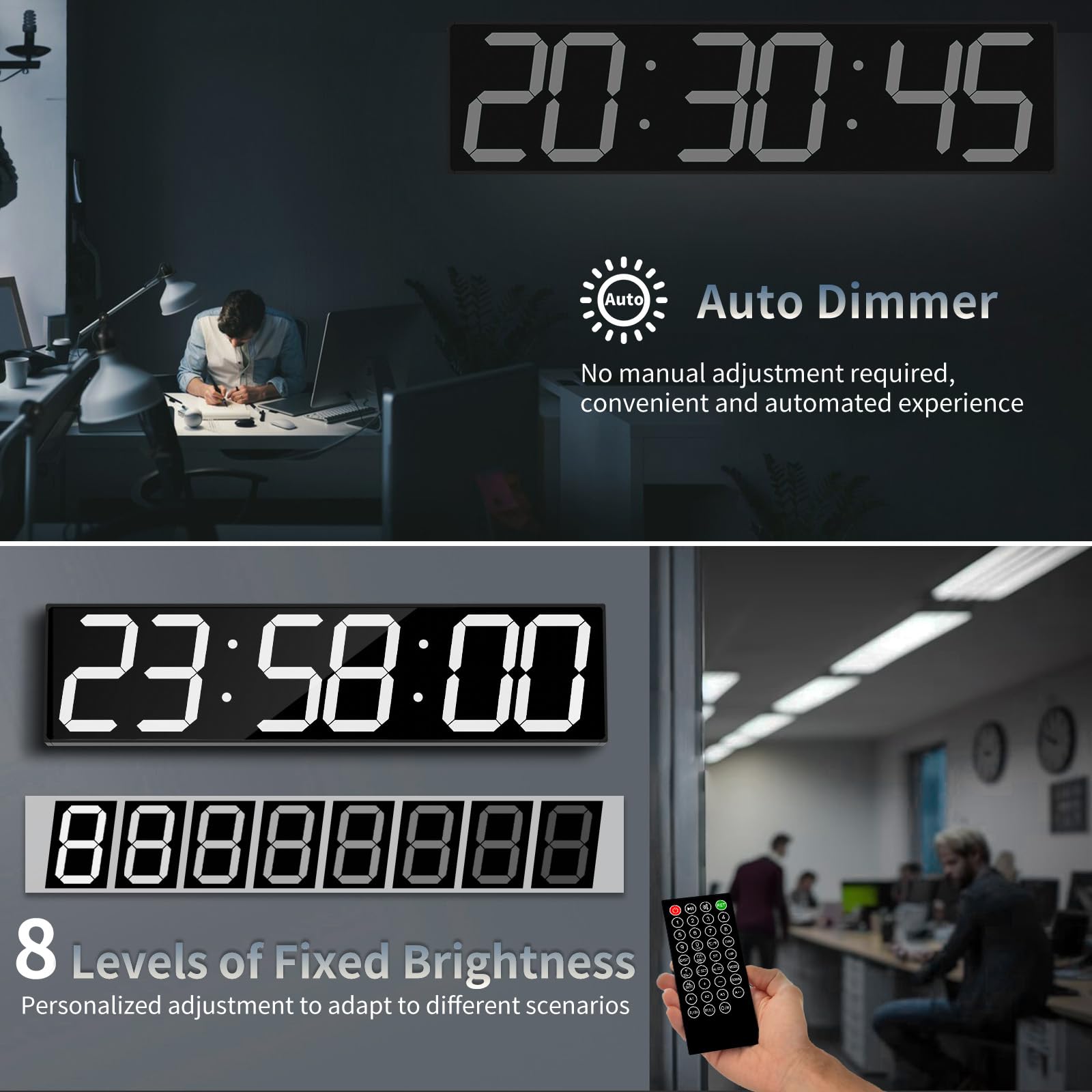 CHKOSDA Reloj de pared digital grande de 28.5 pulgadas, reloj digital automático con alarma, clendar y temperatura, sincronización automática de hora con fácil operación, temporizador grande con
