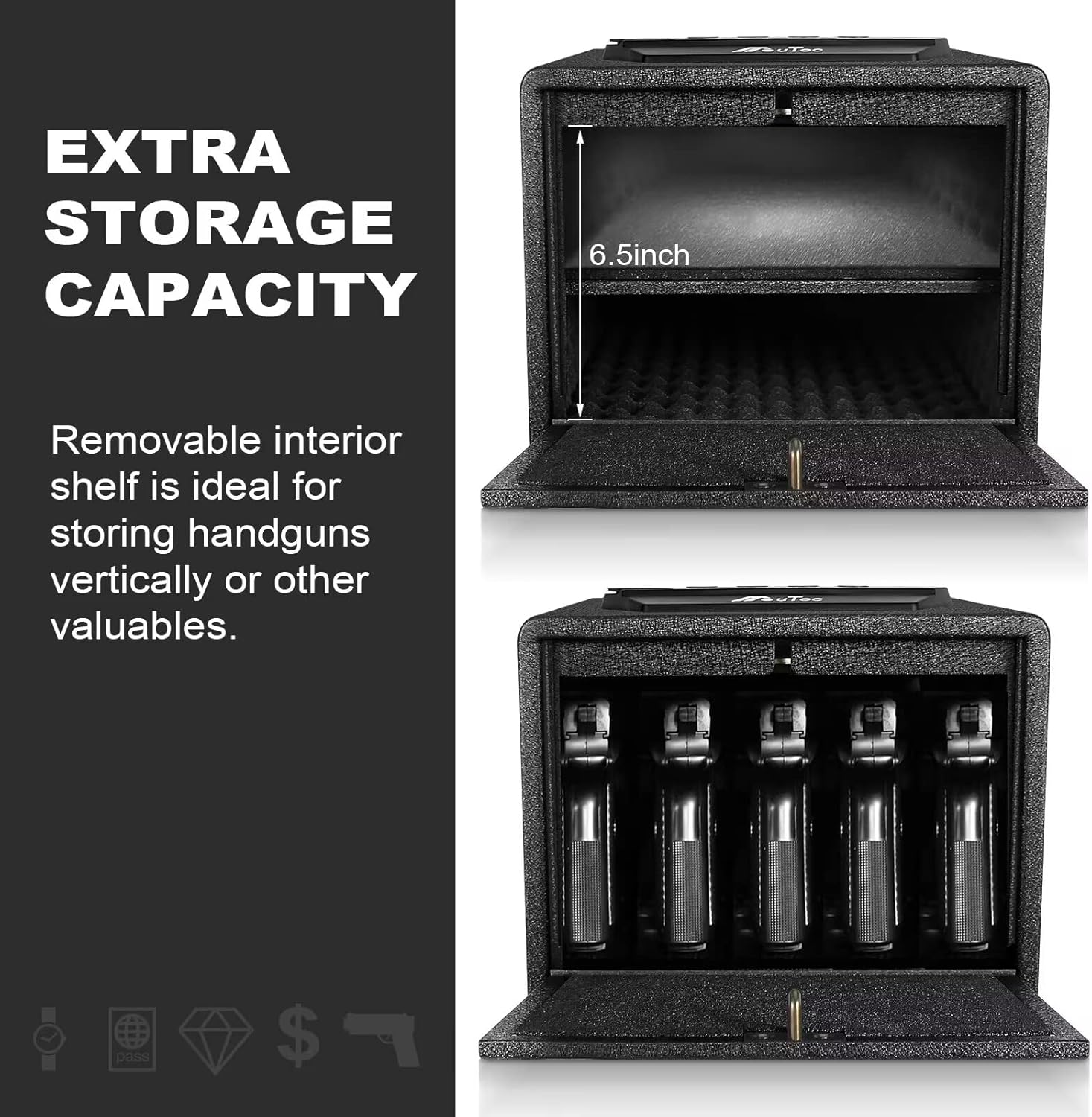 Biometric Handgun Safe, Quick Access Fingerprint Multifunction Pistol Safe with Pop-Open Door and Removable Interior Shelf, Hand Gun Safe Firearm Case Box - Biometric/Keypad/Key Access,Silent Mode