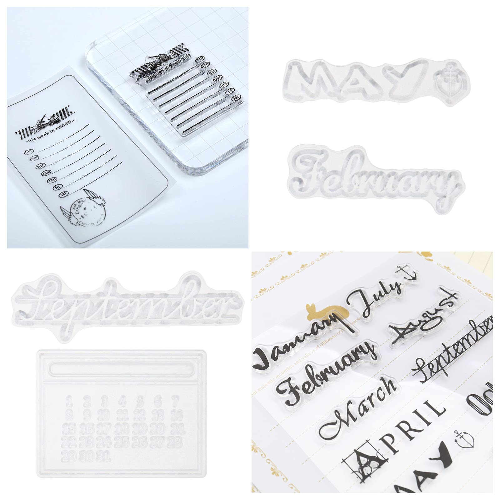2 fogli di calendario pianificatore in silicone, Timbri trasparenti, date e mesi, per diario fai da te, scrapbooking, decorazione di album fotografici