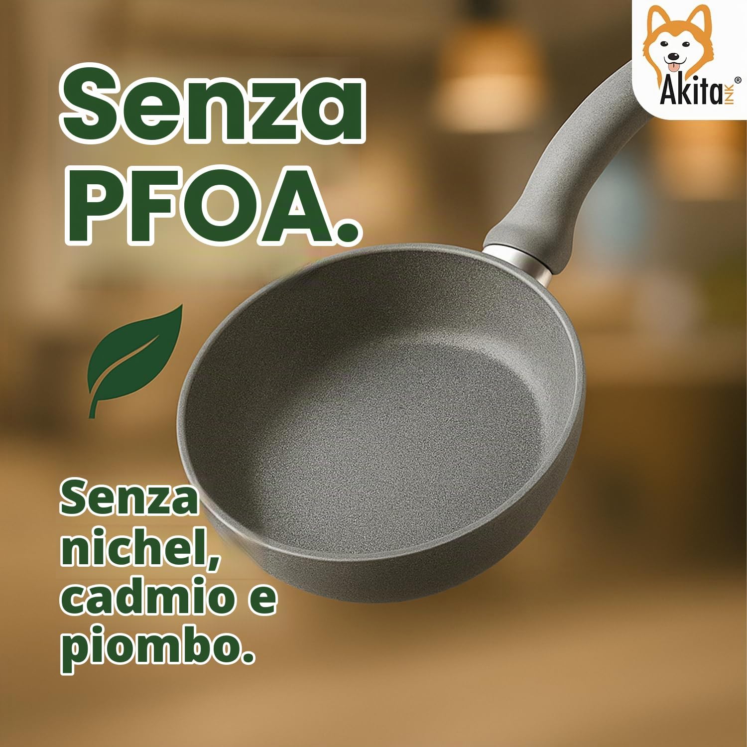 AKITAInk Set 3 Padelle Primolla Stone Effetto Pietra Antiaderenti - Tris Padelle Diametro 20-24-28 cm, Rivestimento 6 Strati, Manico Ergonomico, Made in Italy