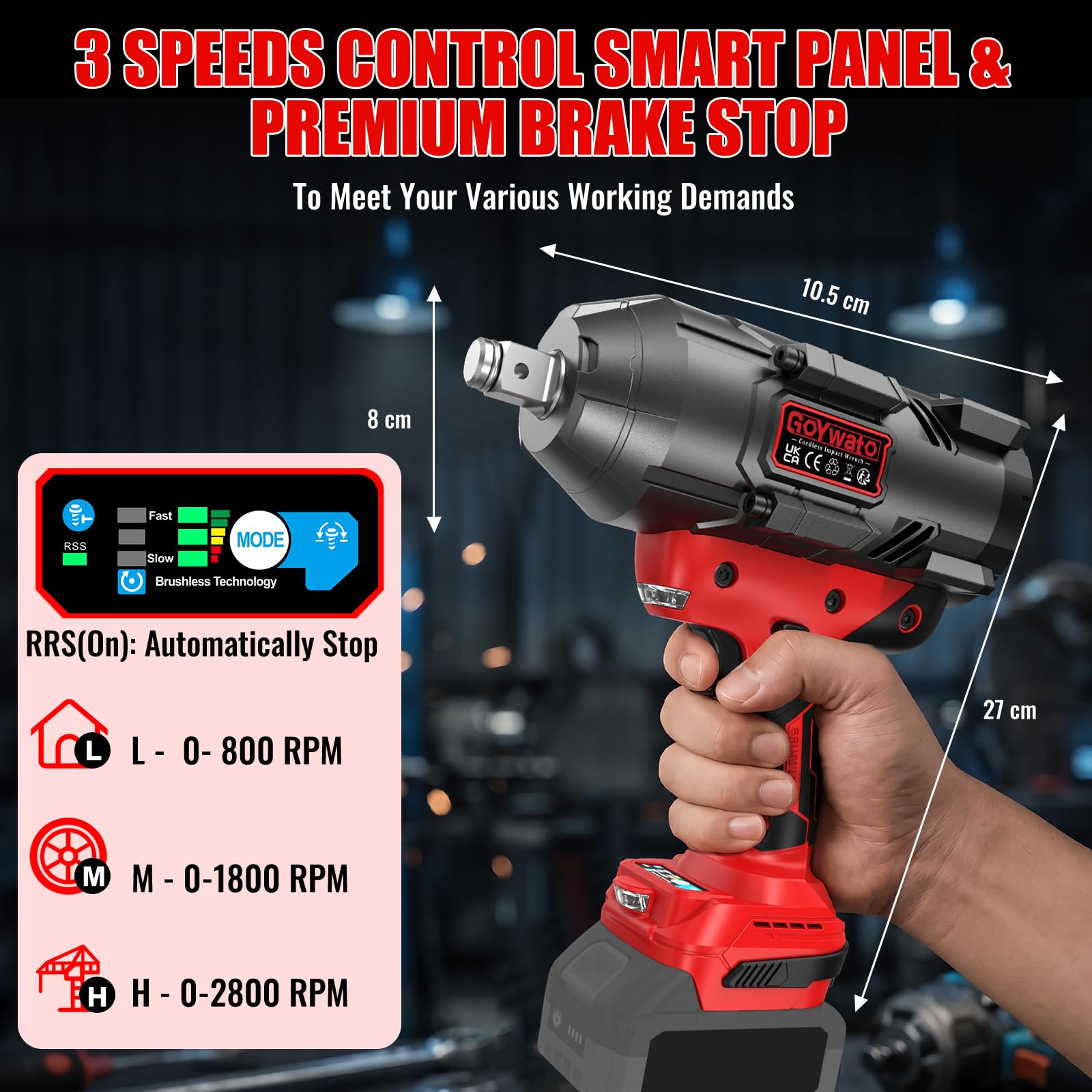 Llave de Impacto 2100Nm Compatible con Baterías Ma-kita 18V(Sin Batería) | 3/4" Pistola de Impacto con Luz LED, Motor Brushless 2800RPM, 3 Velocidades, Modo RSS, Solo Herramienta, para Automotriz