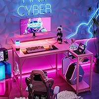 Vista 10 de Bestier - Escritorio de juegos con tomas de corriente, escritorio para computadora de 42 pulgadas en forma de L con luces LED, escritorio