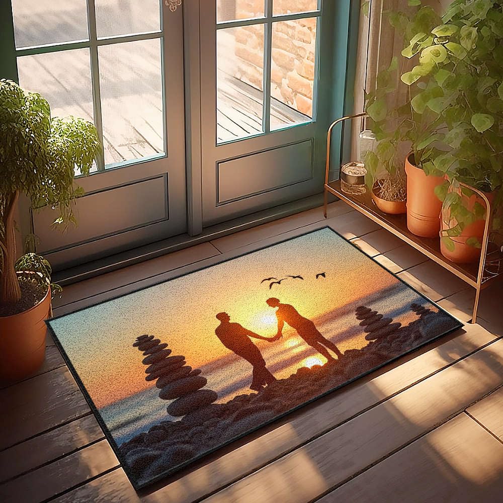 Tapis de porte extérieur grand format 65x90 pour entrée bureau au coucher du soleil