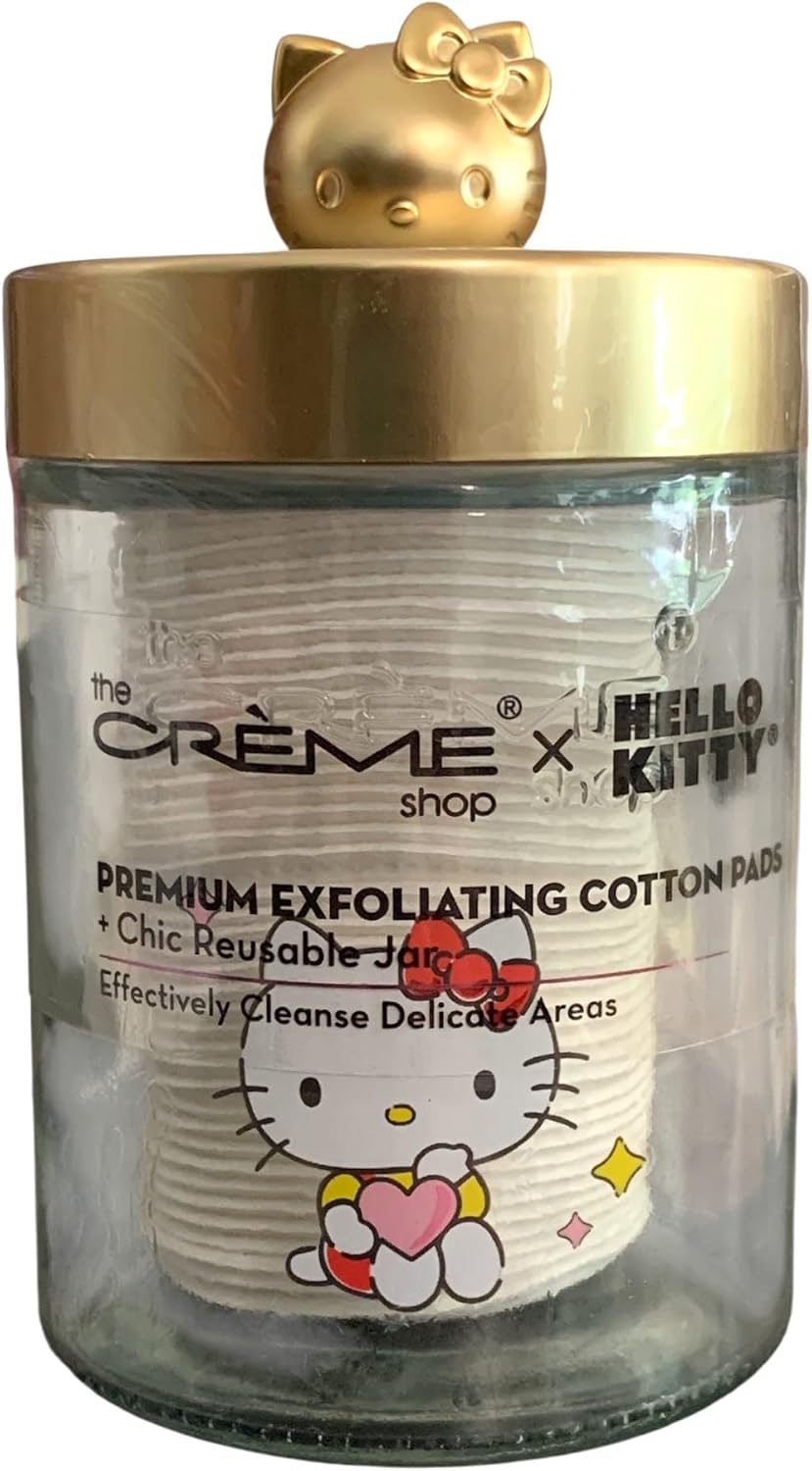 The Creme Shop Hello Kitty Cotton Swabs & Cotton Pads Set of 2 Glass Canisters Gold