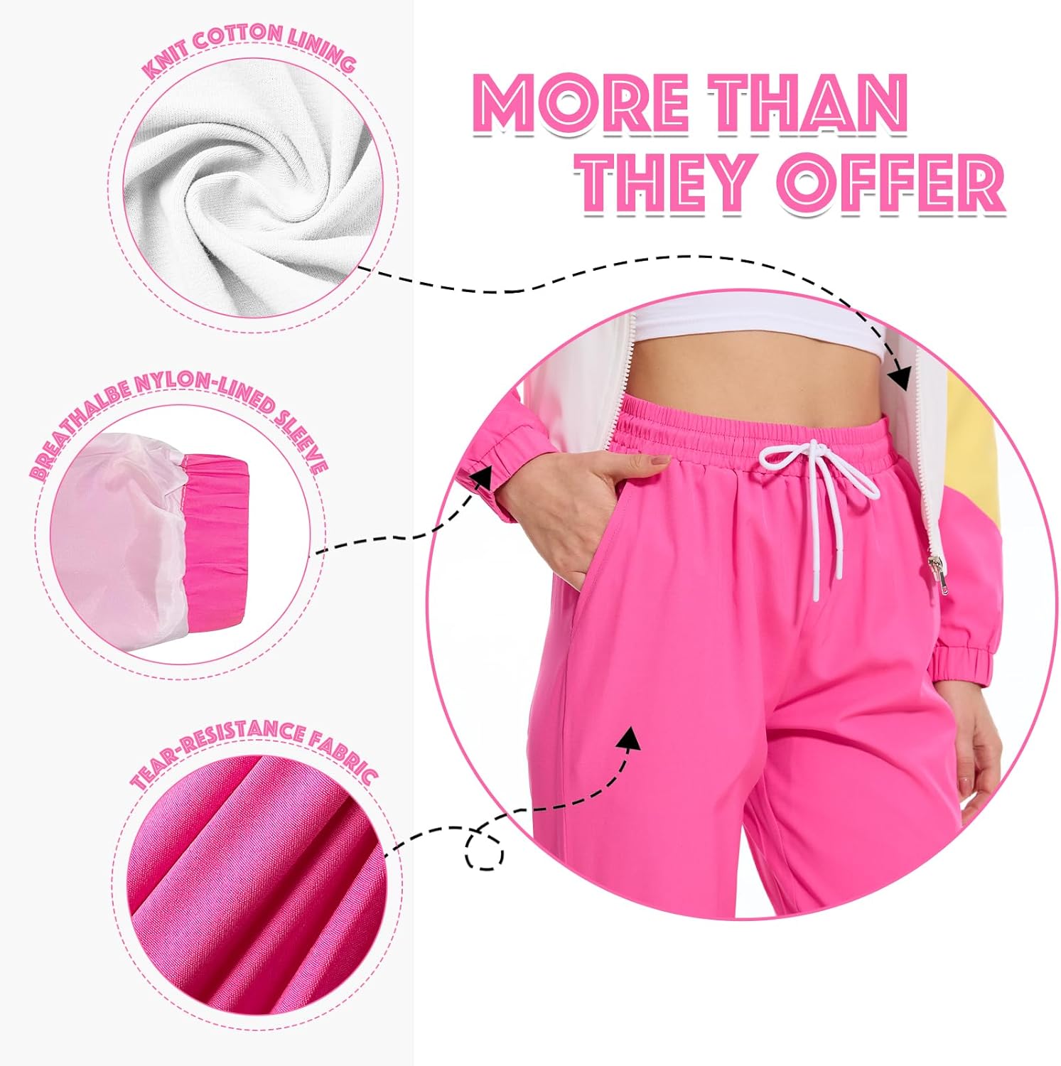 ZDT Women's Color Block 80s 90s Outfit 2 Piece Costume Zip Up Windbreaker Track Suits Set New - Image 7