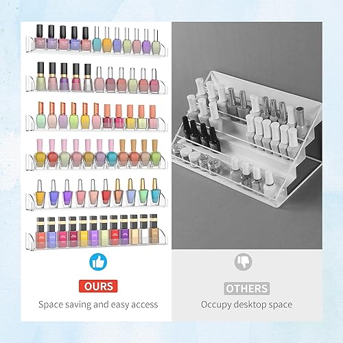 Miniatura 6 de 15 Inch Acrylic Nail Polish Rack for Wall Set of 6, Wall Mounted Nail Polish Display Rack with End Caps, Nail Oranizer and Storage for Nail Tech,