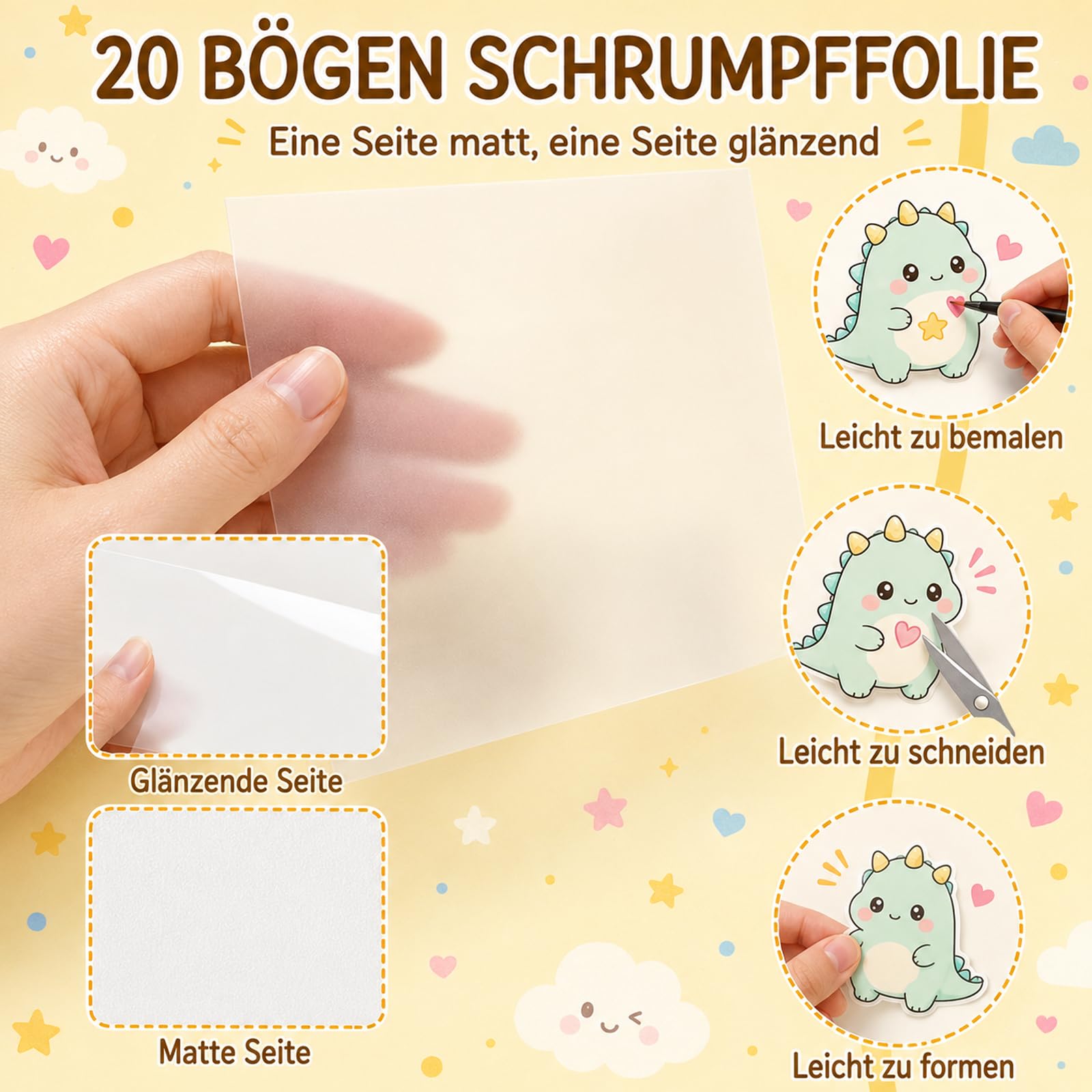 61 Teile Schrumpfpapier Set, Schrumpffolie Set Schlüsselanhänger, DIY Kreativset für Bastelprojekte, Komplettes Set mit 6 mm Lochstanzer und Zubehör für persönliche Accessoires
