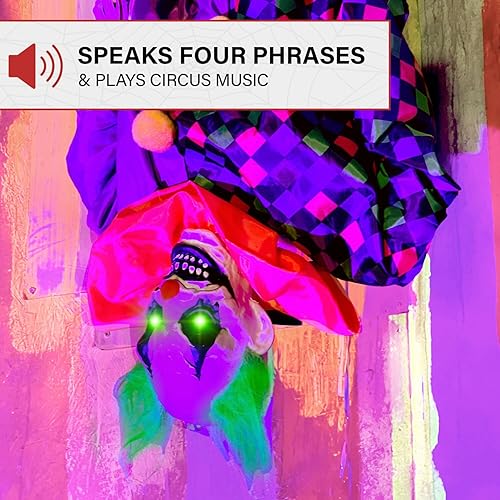 Miniatura 7 de Haunted Hill Farm Payaso animatronic aterrador al revés en columpio con luces activadas por tacto y sonido, funciona con pilas, decoración de