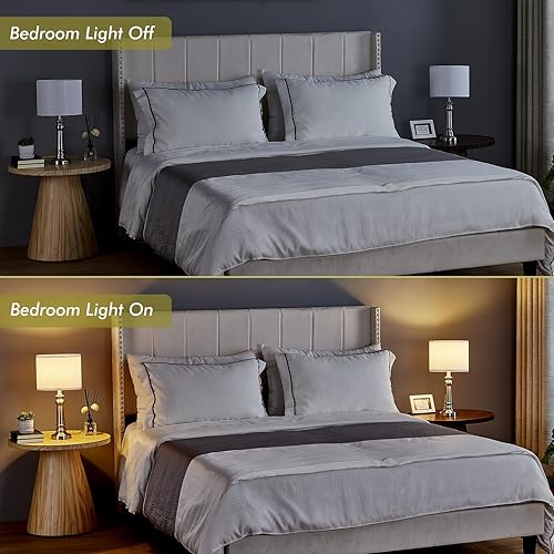 Miniatura 4 de Table Lamps for Living Room, Modern Bedroom Lamps Set of 2 with Nickel Metal Base White Round Shades for Reading, Decor Silver Lamps for Night