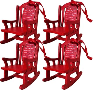 4PCS Christmas in Heaven Empty Chair with Tag Sign Wooden Mini Red Rocking Chair Hanging Gift Christmas Tree Ornaments for Loss Loved One Remembrance and Sym Tree Ornaments Christm