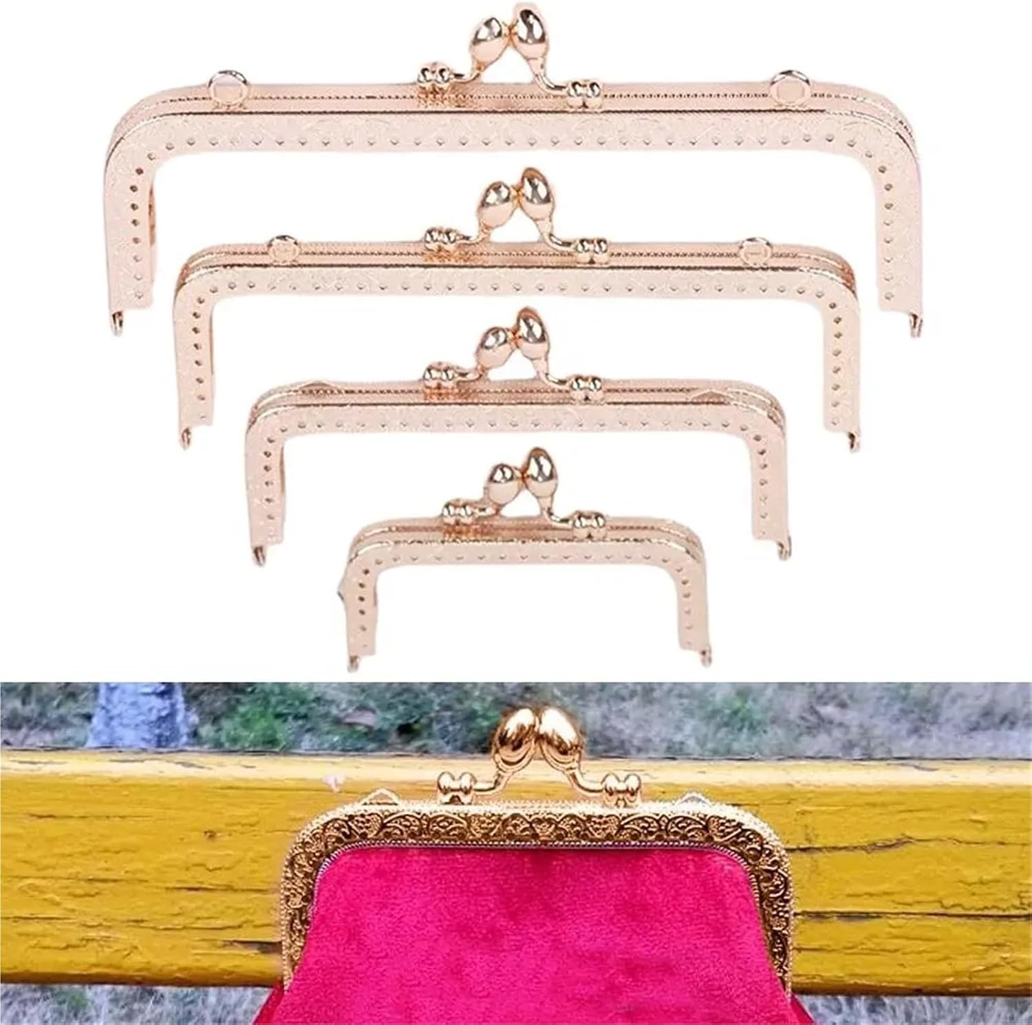 Square Metal Frame Clasp Lock 4 Pcs Bag Frame, Kiss Clasp Lock Buckle for DIY Purse Craft(20.5cm)