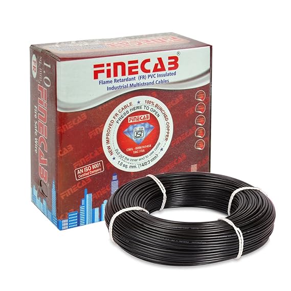 FINECAB PVC Insulated FR Wire 1.0 sq mm Wire (Black)