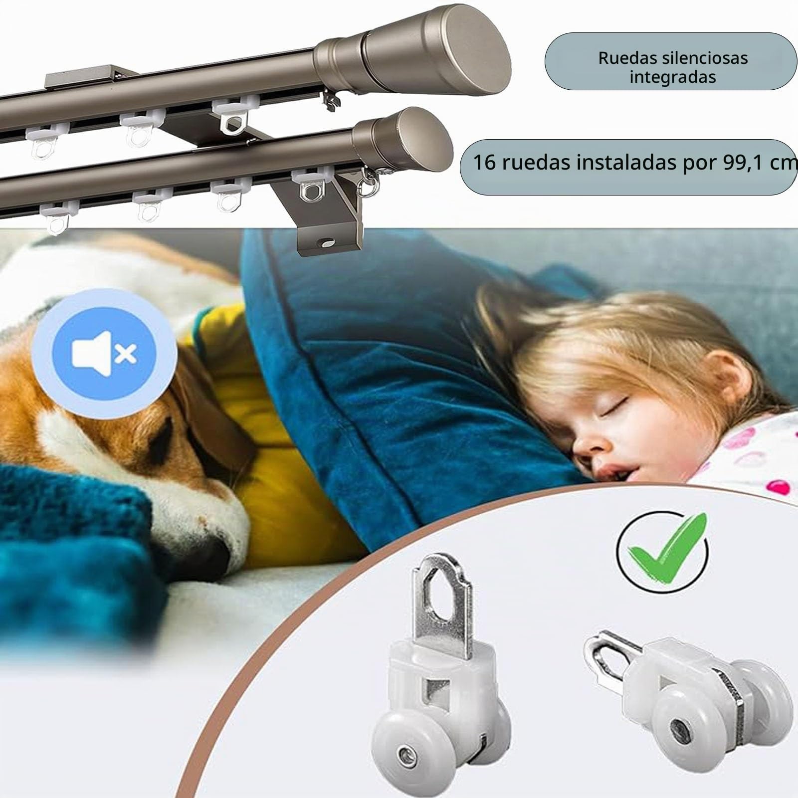 Barra Doble Para Cortinas 100-600cm Rieles Para Cortinas Silenciosa Riel De Cortina De Doble Filas Rieles De Cortina De Aluminio Riel De Cortina Deslizante Montada En La Pared(Gold,0.9m(2.95ft))
