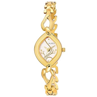 AUREX Analogue Womens & Girls Watch (White Dial Gold Colored Strap)
