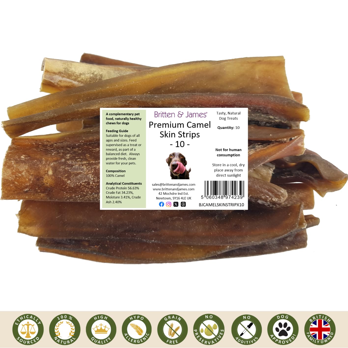 10 Premium Camel Skin Strips for Dogs by Britten and James (350g approx). Natural, Grain Free, Long Lasting Dental Chew and Treat - Image 4