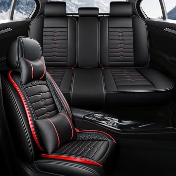Car Seat Covers for Jeep Gladiator 2020-2026, Leather Waterproof Anti-Slip Universal Seat Protectors with Airbag Compatible, 5 Seats Full Set Car AccessoriesBlack+Red,5 Seats Luxury