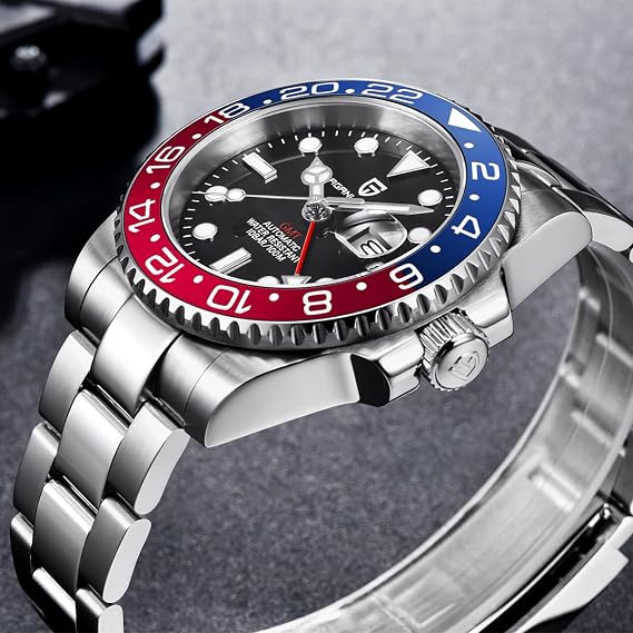 Pagani Design GMT Automatic Mechanical Men's Watch Rotating Ceramic Bezel Stainless Steel Watch with Date Function Men's Sport Watch