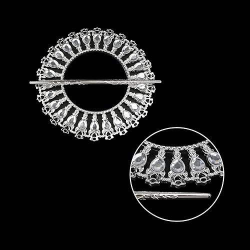 Miniatura 3 de T Tulead Abrazaderas de cortina plateadas, broches redondos con diamantes brillantes, abrazaderas decorativas para cortinas de ventana, paquete de 2
