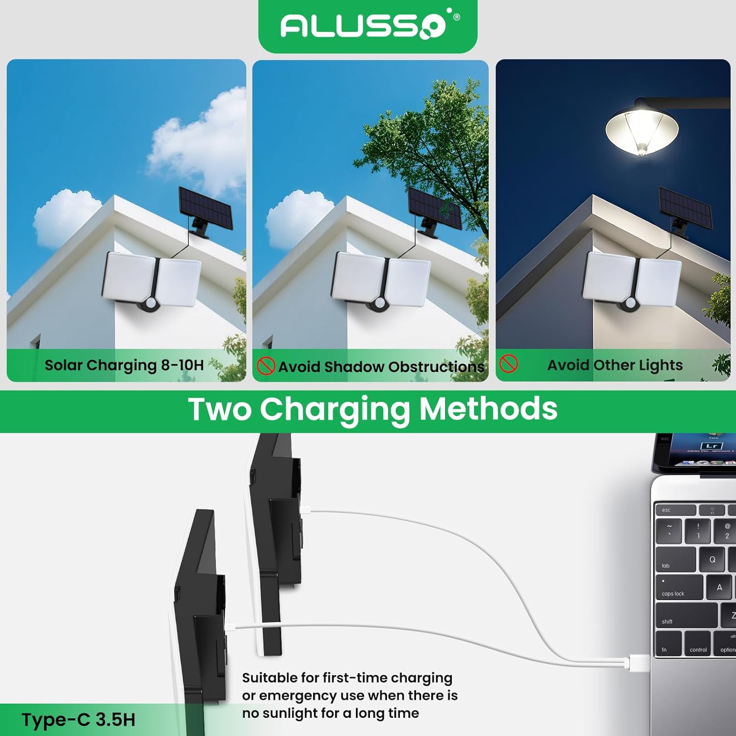 ALUSSO® Solar Lights Outdoor with Motion Sensor, 3000K-6500K Changeable Dimmable Solar Flood Lights with Remote Control, Waterproof 3 Modes Solar Powered Security Light for Garden Yard Garage