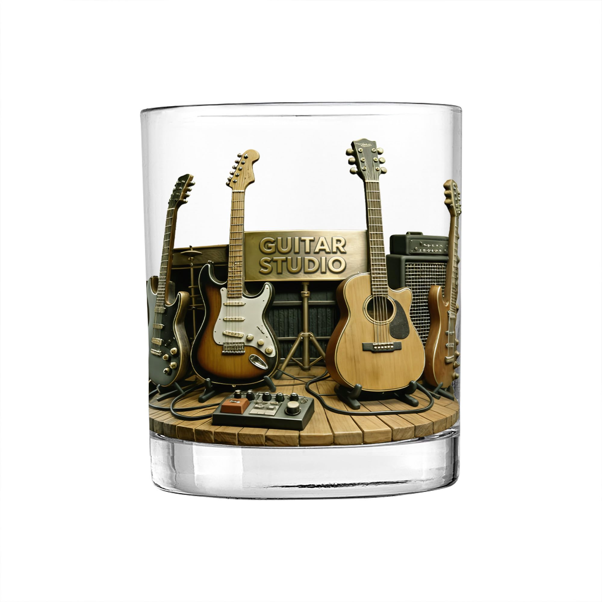 Personalised Guitar Studio Themed Whiskey Glass Custom Name Music Whiskey Decanter Gifts for Men Women Dad Husband Music Lovers Old Fashioned Rocks Glass for Drinking Scotch Bourbon Vodka Liquor 10 oz