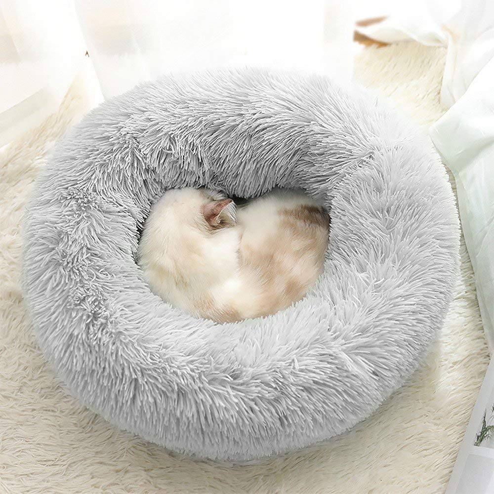 UNIZOO Hundesofa Rund – Waschbares Hundebett 60x60 Cm, Weicher Plüsch Mit Rutschfester Unterseite, Dunkelgrau