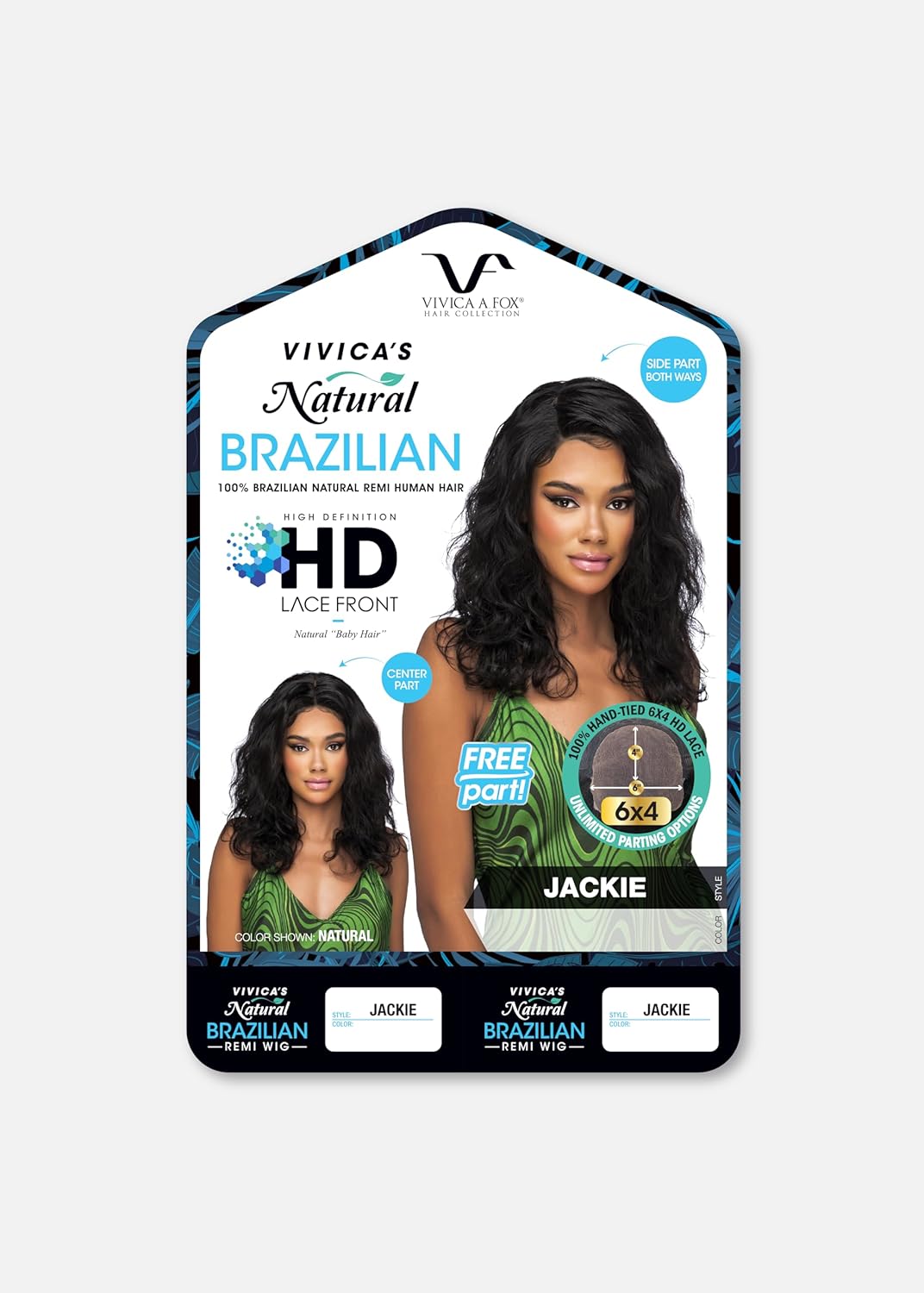 Vivica Fox JACKIE, Remi Natural Human Hair, Hand-tied 6X4 HD LACE FRONT, Free Part Wig, Color 1 Jet Black