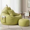 4XL Bean Bag Chair with Footrest & Cushion | Pre-Filled Beans | PVC Leatherette Lounger Sofa | Indoor & Outdoor Bean Bag with Pocket & Handle | Double Stitching | 6 Months Warranty Color- (Green) gallery image