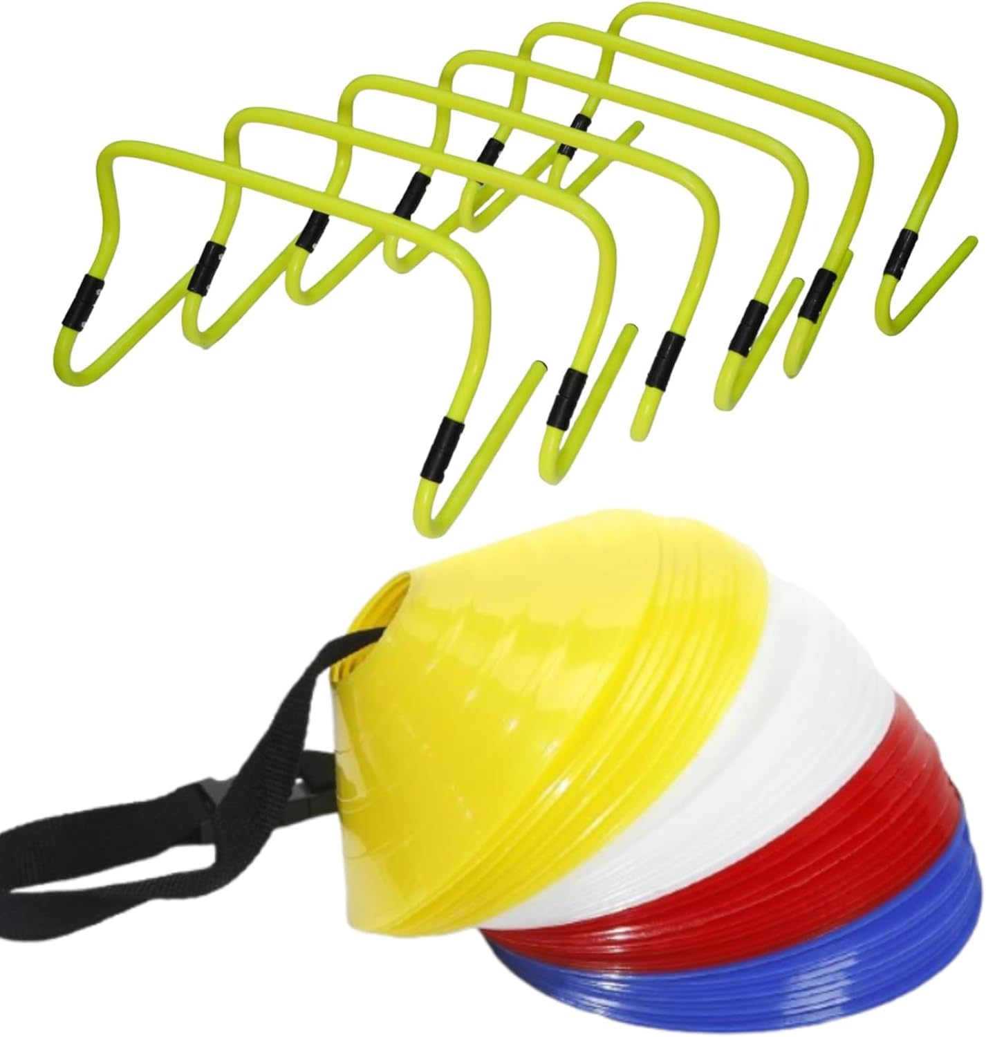 GSi Kids Agility & Speed Training Bundle – 46 Pc Set with 6 Adjustable 6"/12" Hurdles & 40 Training Cones for Sports Drills, PE Class, and Obstacle Courses