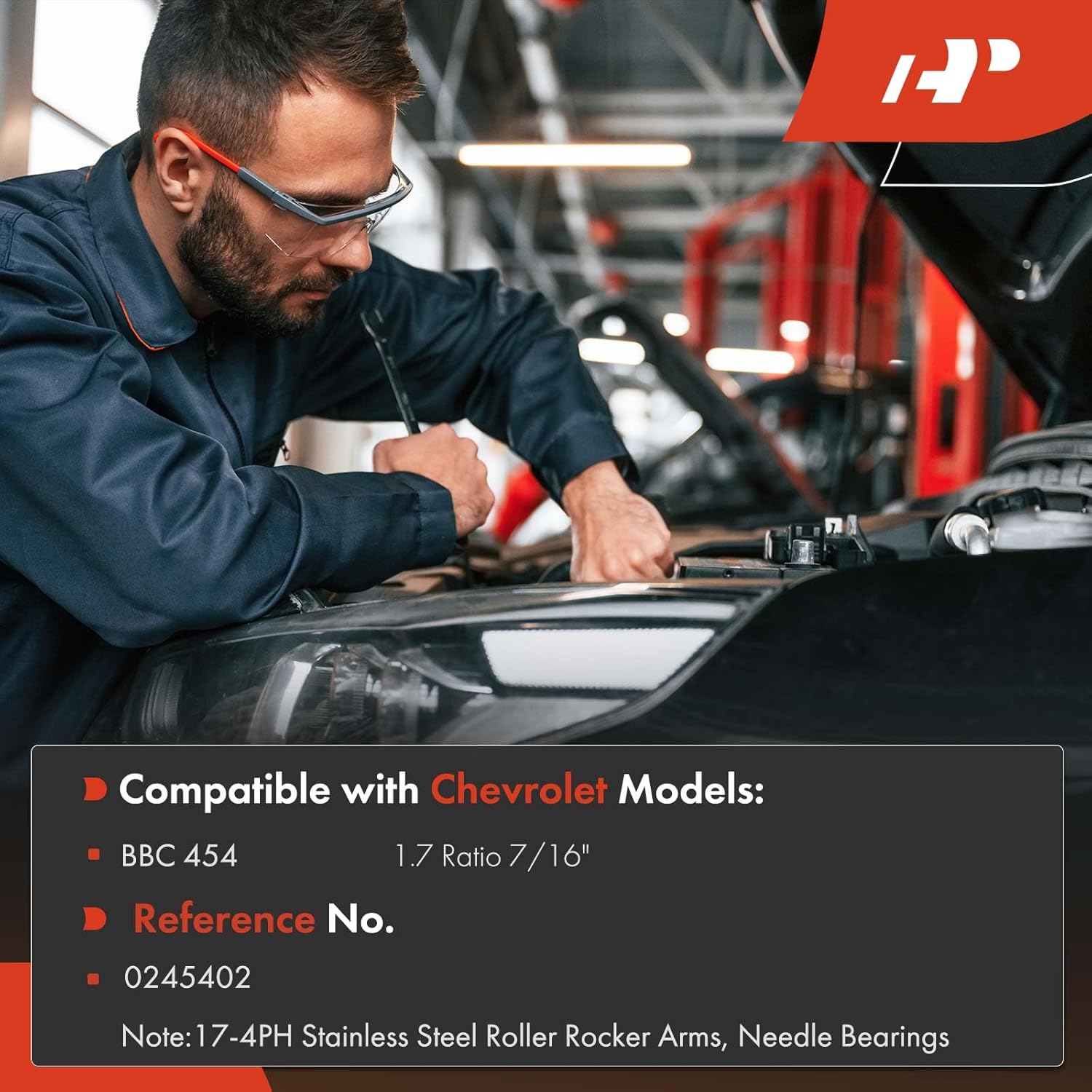 A-Premium 16Pcs Stainless Steel Engine Roller Rocker Arms 1.7 Ratio Compatible with Big Block Chevy 396 454 Chevy BBC, with Needle Bearings