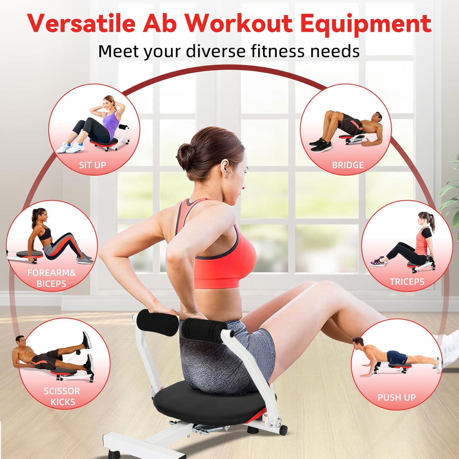 Ab Workout Equipment, Ab Machine for Stomach Workout, Ab Crunch Machine with Waist Twisting Plate, Sit Up Exercise Equipment for Home Fitness Workouts