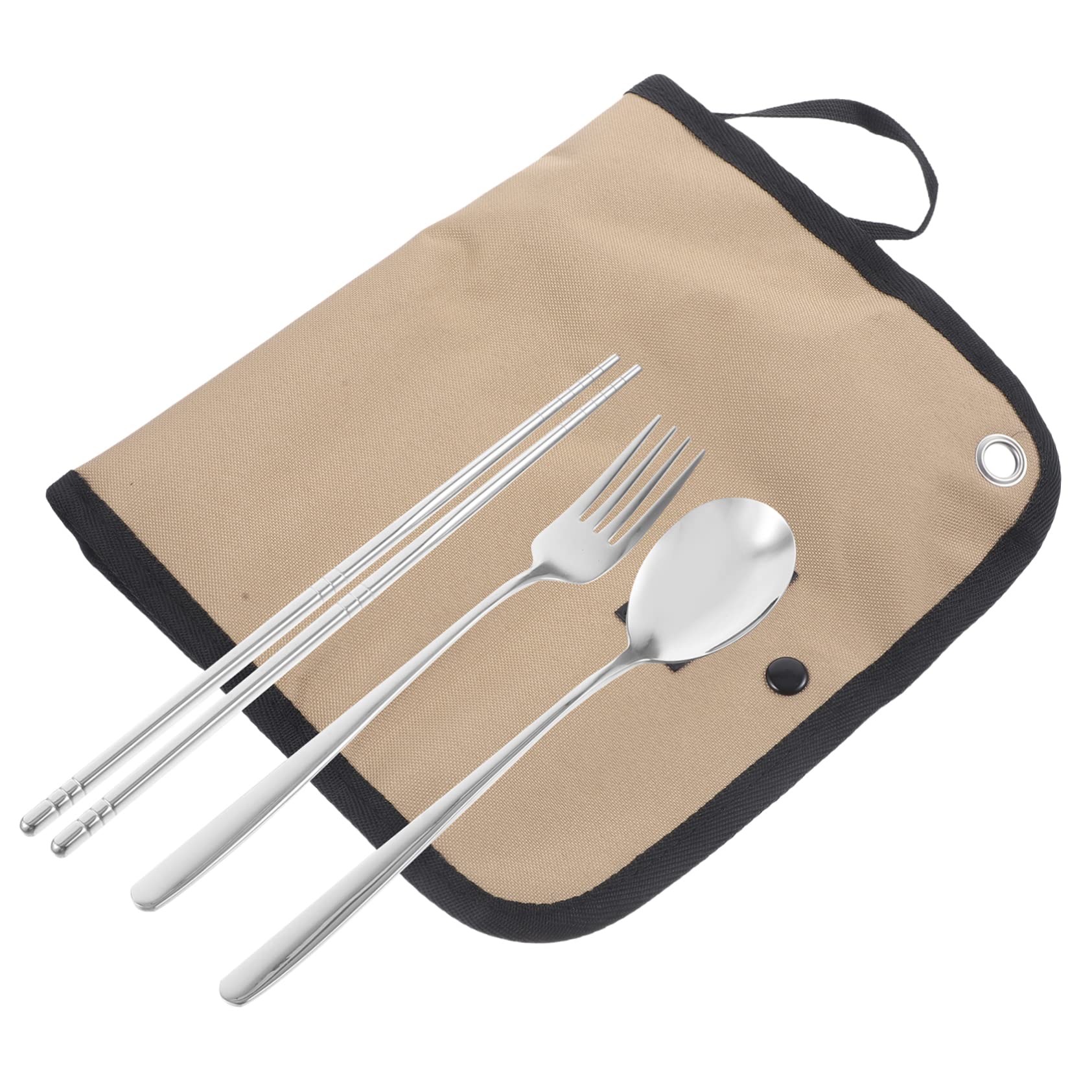 Kisangel Reisegeschirr Satz aus Edelstahl mit Nylon Tragbare Bestecktasche und Grillgeschirr Tasche Leicht zu Reinigen für Sommerferien und Outdoor Ausrüstung