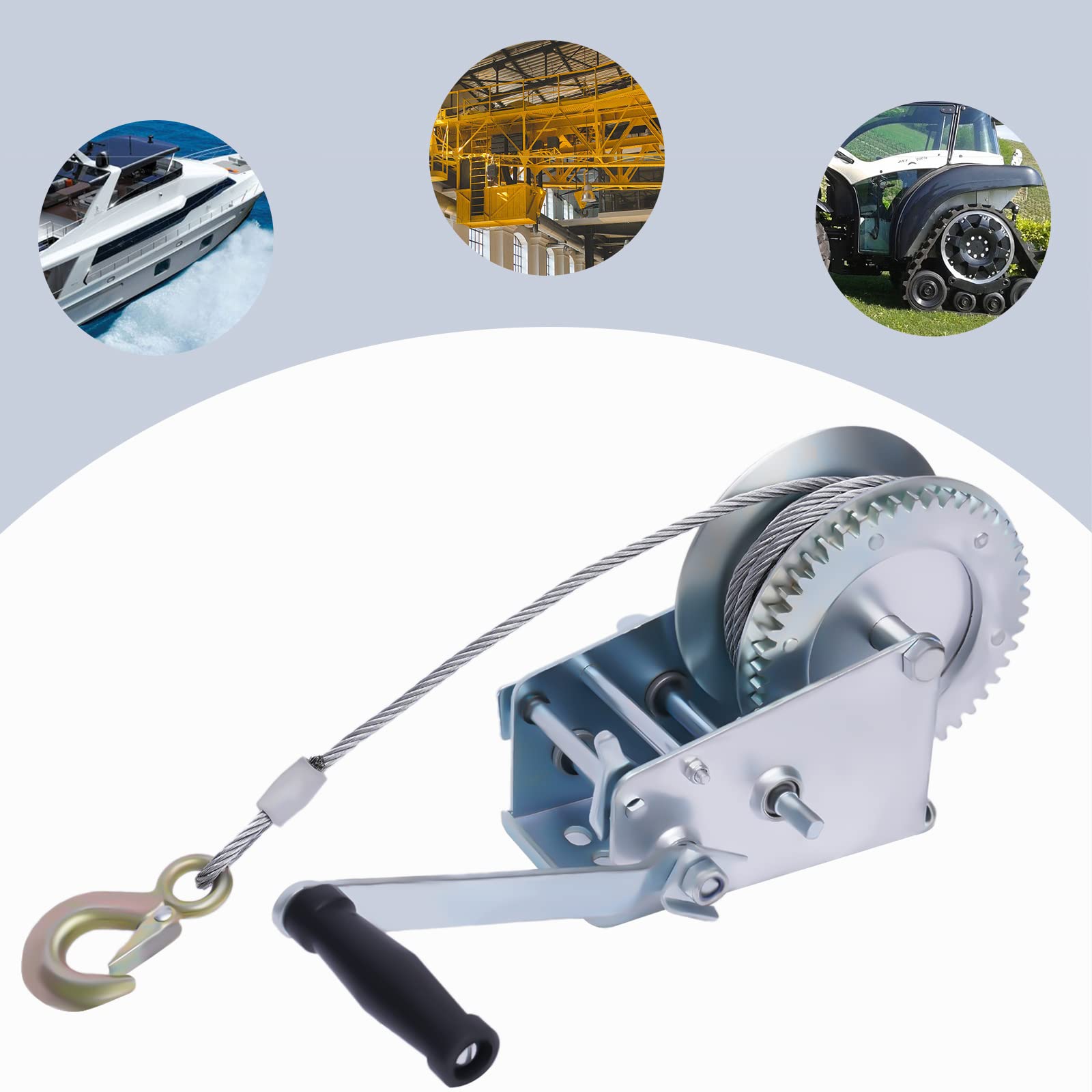 Cabrestante manual profesional de 3500 kg, para remolques, barcos, coches, camiones, con cable de 10 m, para, por ejemplo, garaje, sótano, coche, construcción, barco, jardín, casa de vacaciones, casa