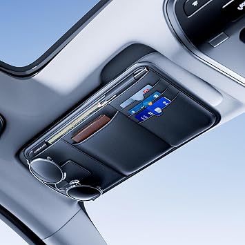 Sun Visor Organizer, Multi-Pocket Sun Visor Organizer for Car, SUV and Truck, Sun Visor Glasses Holder Card Holder Driver License Registration Pen Cell Phone Bill Ticket Key Document Holder1