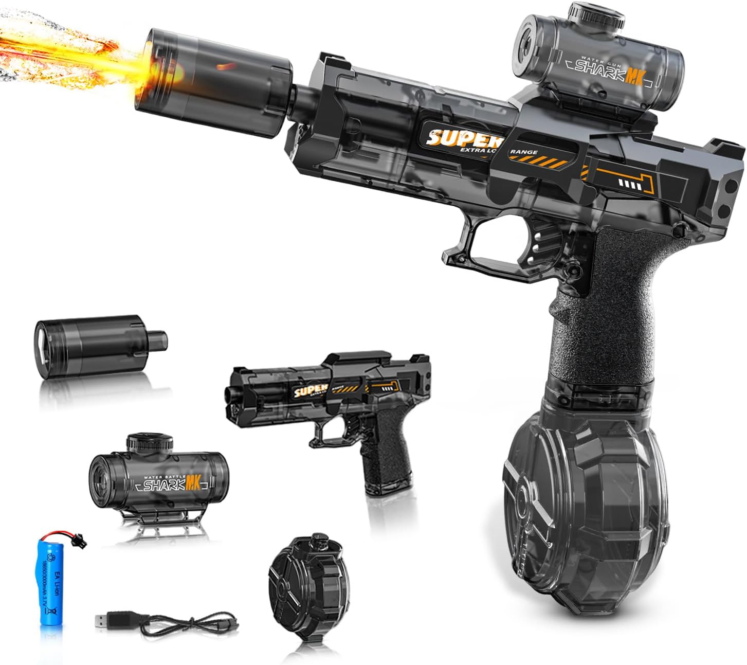 Electric Water Gun,Full Automatic Electric Squirt Gun 28-32 FT Range Water Pistol Blaster Soaker,Water Playing Toys for Outdoor Yard Beach Pool (Black)