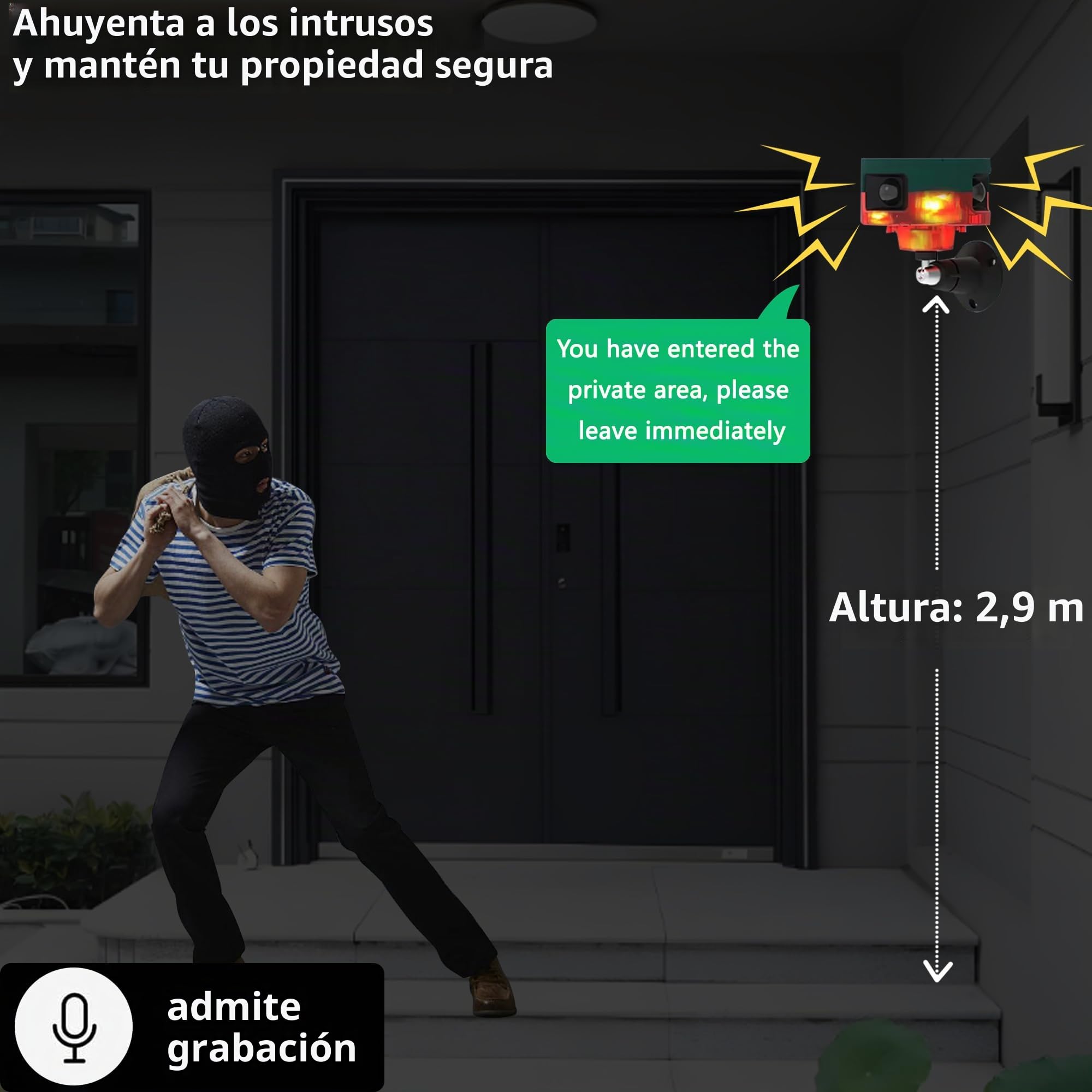 Alarma con Sensor de Movimiento Solar para Exteriores: Sonido de ladridos de Perros y Disparos, Sirena Fuerte de 129 db, admite grabación, 13 Tipos de Sonido (911S Red 2PCS)