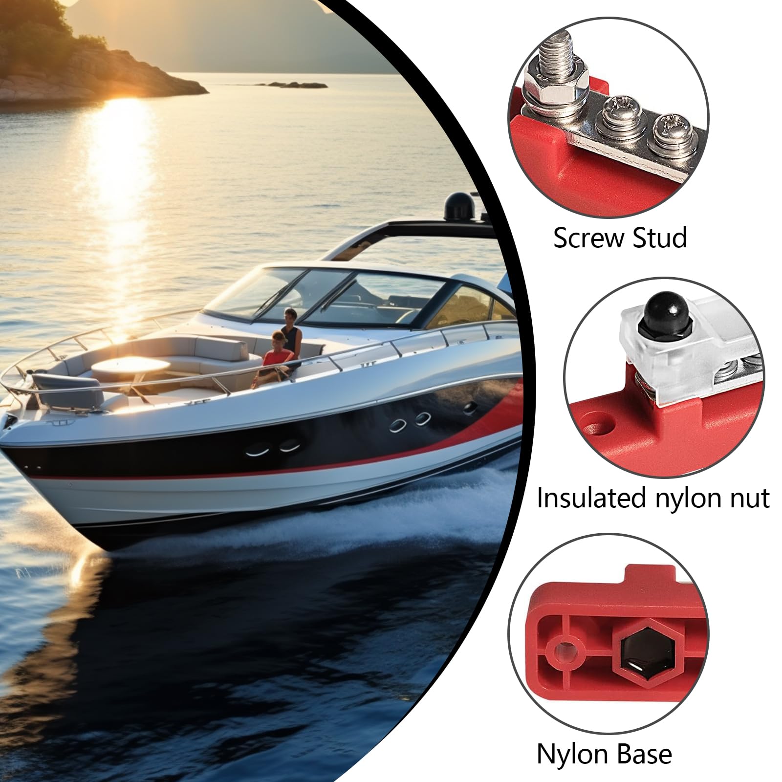 Barre de Distribution 12V-48V DC - 150A avec Boulons M6/M4 - Pour Voiture/Bateau/Yacht - Rail Alimentaton Haute Puissance (Rouge)