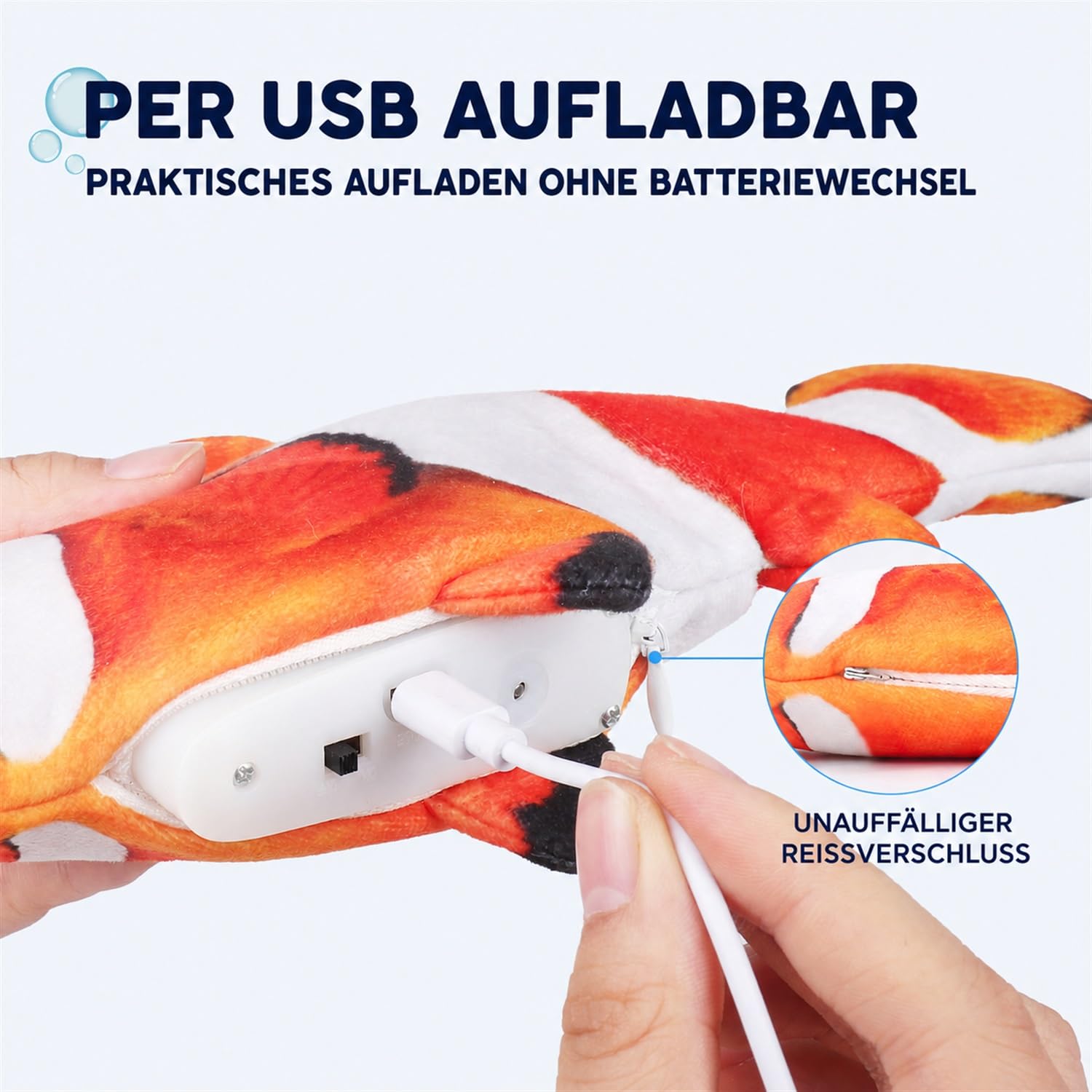 Potaroma Elektrisches Katzenspielzeug, Zappelfisch mit Katzenminze, 27 cm